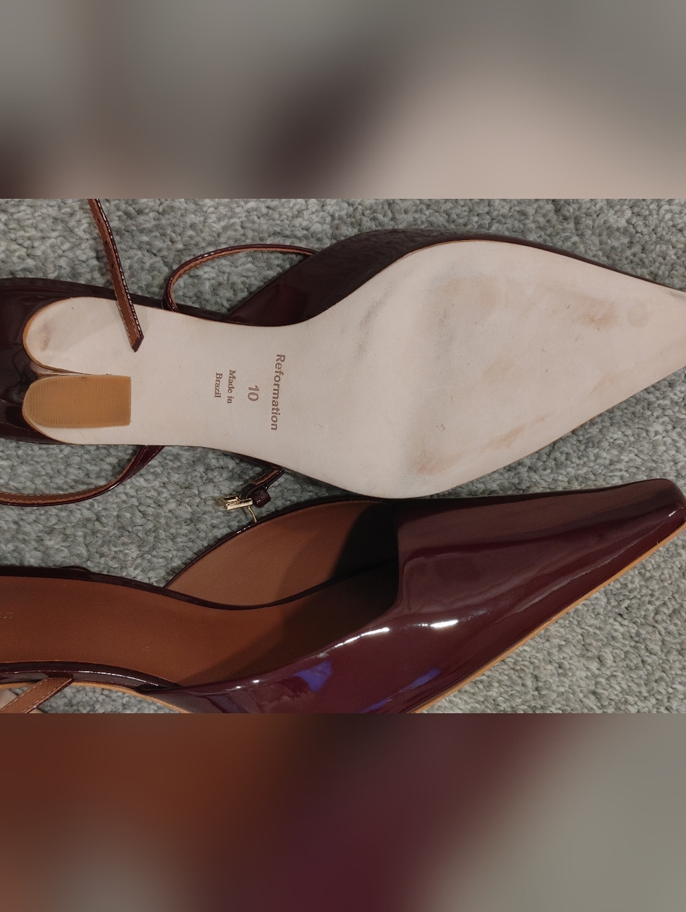Reformation Natasha 75 Ankle-strap Mid Heel Pumps in Patent Burgundy Size 10 - Picture 12 of 13